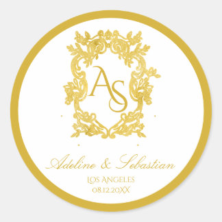 Adesivo Vintage Barroco Dourado Monograma Casamento