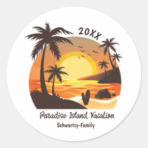 Adesivo Vintage Beach Sunset Vacset surf laranja castanho