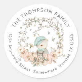 Adesivo Vintage Bear Greenery Nome de Retorno Floral Ender