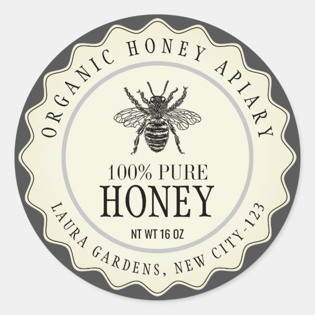 Adesivo Vintage Bee Honey Jar Personalizado (Frente)