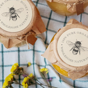 Adesivo Vintage Bee   Mel orgânico   Retro