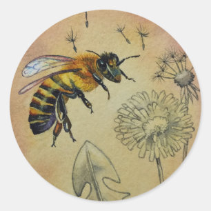 Adesivo Vintage Bee N.º 4 Dandelion Watercolor Art