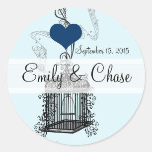 Adesivo Vintage Bird Cage Musical Love Bird Aqua Casamento