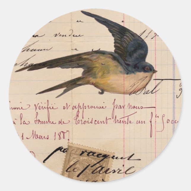 Adesivo Vintage Bird e Ledger Paper Digital Art (Frente)