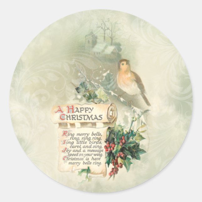 Adesivo Vintage Bird, Holly e Happy Christmas Scroll (Frente)