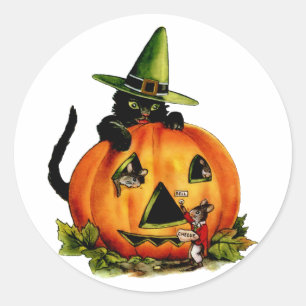 Adesivo Vintage Black Cat e Pumpkin Sticker