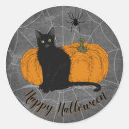 Adesivo Vintage Black Cat Happy Halloween