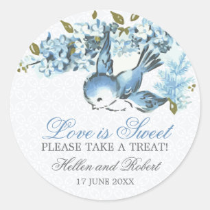 Adesivo Vintage Blue Birds Casamento no inverno Treat Favo