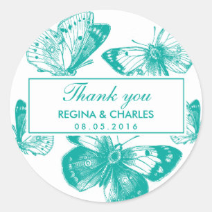 Adesivo Vintage Blue Butterfly Casamento Obrigado Sticker