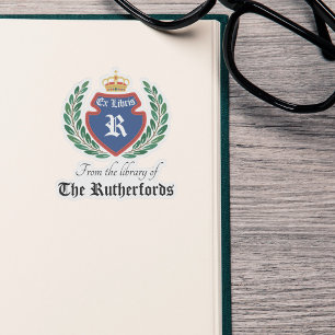 Adesivo Vintage Blue Crest Monogramas Crown Wreath Ex Libr