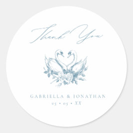 Adesivo Vintage Blue Floral Swans Script Wedding Thank You
