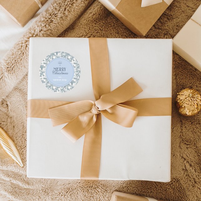 Adesivo Vintage Blue Pine Christmas Gift Round Stickers (Criador carregado)