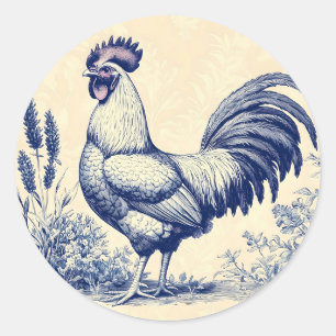 Adesivo Vintage Blue Rooster em um Jardim Floral