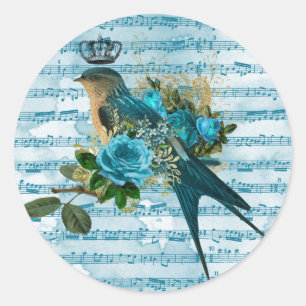 Adesivo Vintage Blue Song Bird on Sheet Music 