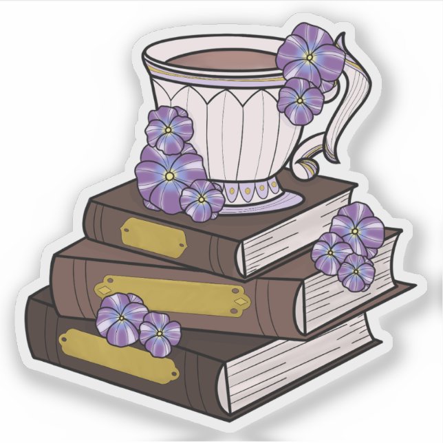 Adesivo Vintage Book stack and Teacup (Frente)