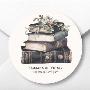 Adesivo Vintage Book Theme Birthday Favor Sticker