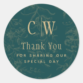 Adesivo Vintage BOTANICAL TEAL DOURADO Casamento Favor Dif