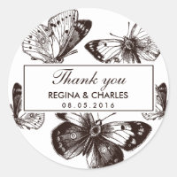 Vintage Brown Butterfly Casamento Obrigado Sticker