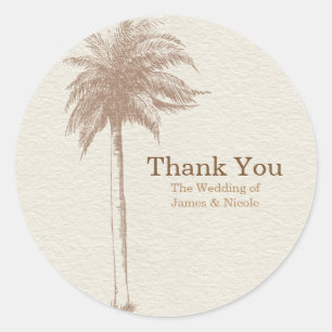 Adesivo Vintage Brown Palm Tree Beach Favor do Casamento