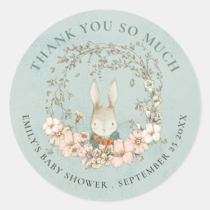 Adesivo Vintage Bunny Floral Obrigado Chá de fraldas Verd