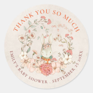 Adesivo Vintage Bunny Obrigado Chá de fraldas Branco Antiq
