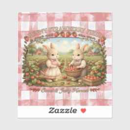 Adesivo Vintage Bunny Strawberry Field Cottagecore Illustr