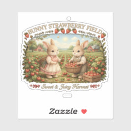 Adesivo Vintage Bunny Strawberry Field Cottagecore Illustr