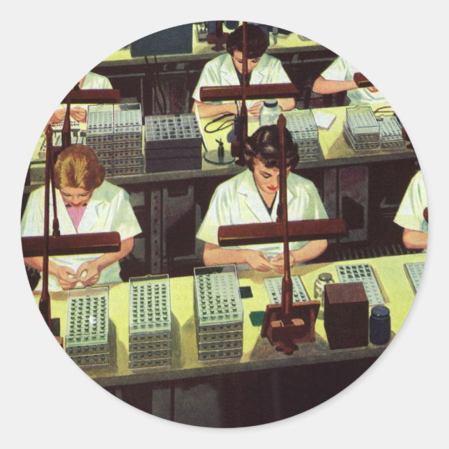 Adesivo Vintage Business, Telephone Assembly Line Workers (Frente)
