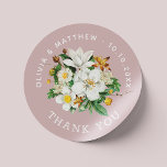 Adesivo Vintage camellia. Obrigado de casamento rosa pálid<br><div class="desc">Flórida elegante Obrigado Sticker com camela de vintagem florida para Casamento de Jardim Botânico / Festa de noivado / janto de ensaio em tons de cor rosa pálido e poeirento.</div>
