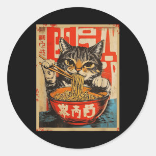 Adesivo Vintage Cat Eating Ramen Noodles Arte Japonesa