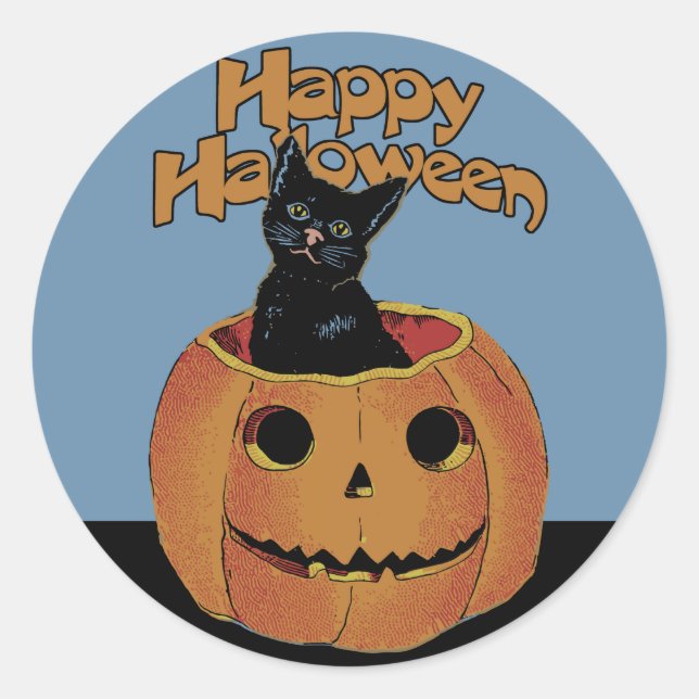 Adesivo Vintage Cat em Jack'o'Lantern (Frente)