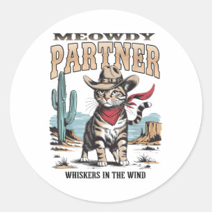 Adesivo Vintage Cat Meowdy Partner Cowboy Presente Para Ho