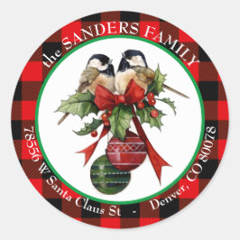 Adesivo Vintage Chickadee Holly Christmas Return Endereço