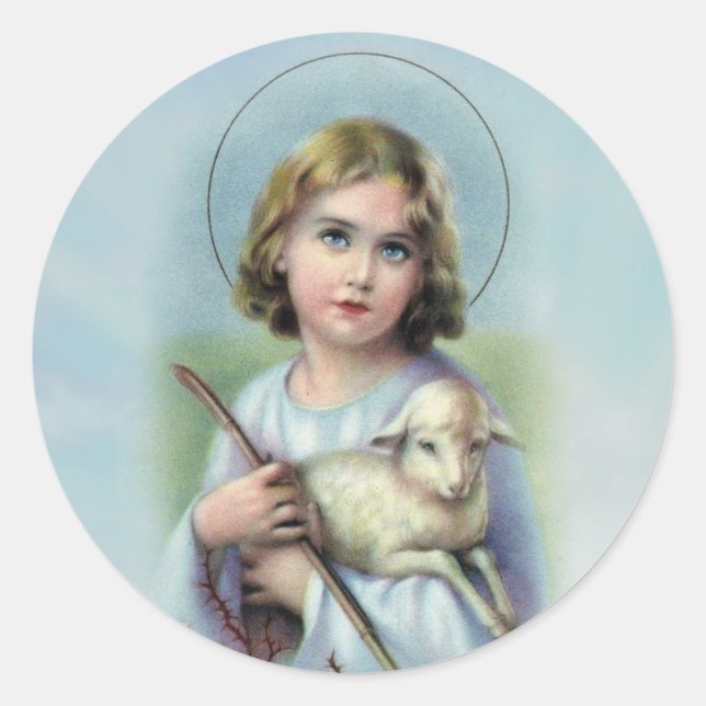 Adesivo Vintage Child Jesus com Lamb (Frente)