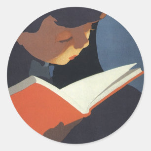 Adesivo Vintage Child Lendo um Livro da Biblioteca