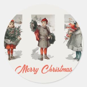 Adesivo Vintage Children e Holly Winter Snow Christmas