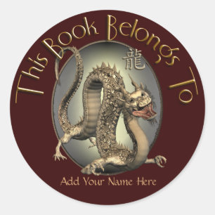 Adesivo Vintage Chinês Dragon Bookplate