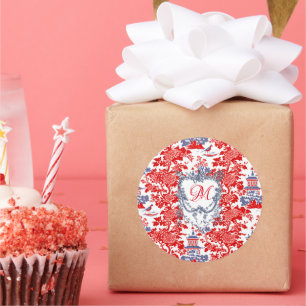 Adesivo Vintage Chinoiserie Delft French red Blue monogram