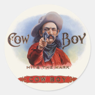 Adesivo Vintage Cigar Label Art, Cowboy bate a marca