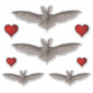 Adesivo Vintage Cinza Bat Vampiro e Red Hearts Bat Love