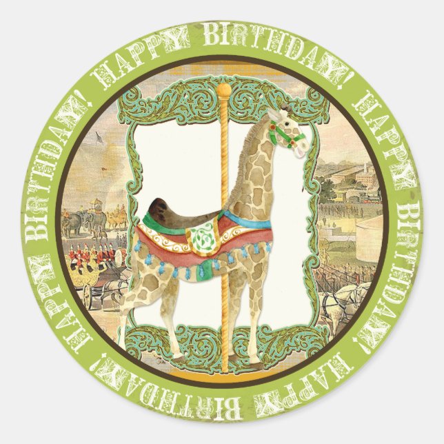 Adesivo Vintage Circus Poster, Chá de fraldas Giraffe (Frente)