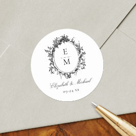 Adesivo Vintage Crest Monograma Formal Casamento Botânico