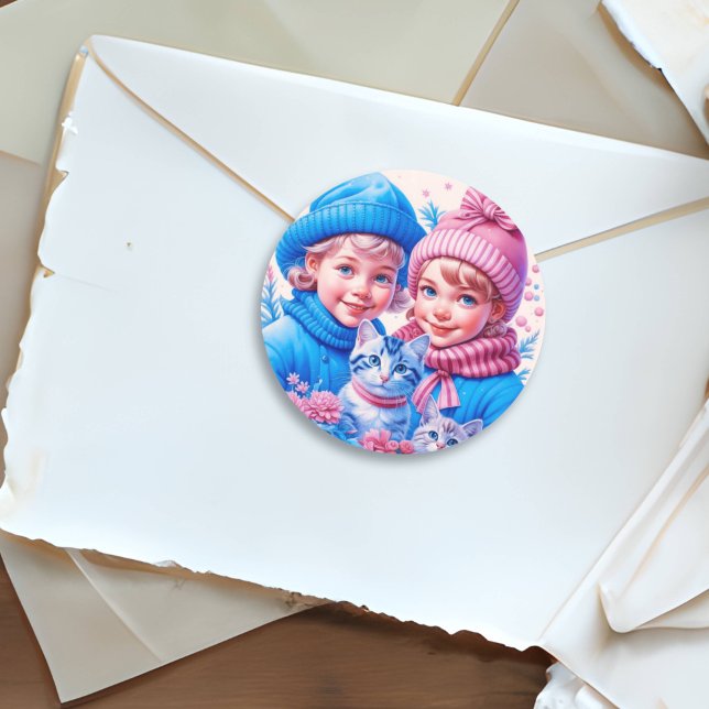 Adesivo Vintage Crianças e Kittens Natal (Criador carregado)