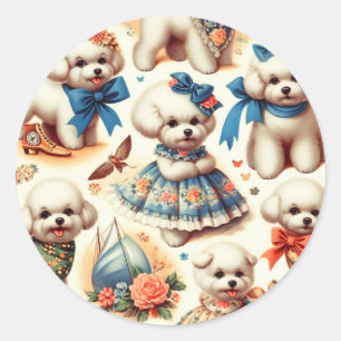 Adesivo Vintage Cute Bichon Frisé Painting