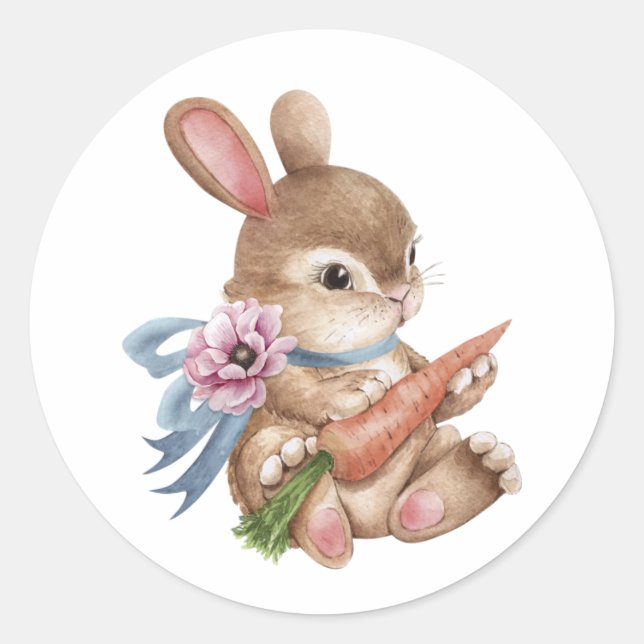 Adesivo Vintage Cute Easter Bunny com Cenoura (Frente)