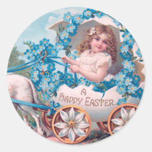 Adesivo Vintage Cute Girl in Easter Egg Carruagem por Lamb
