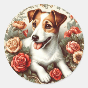 Adesivo Vintage Cute Jack Russell Terrier Floral