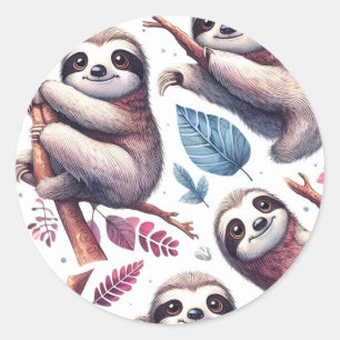 Adesivo Vintage Cute Sloth Seamless Watercolor