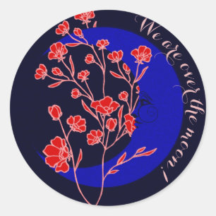 Adesivo Vintage Dark Blue Art Nouveau Lua e Rosas