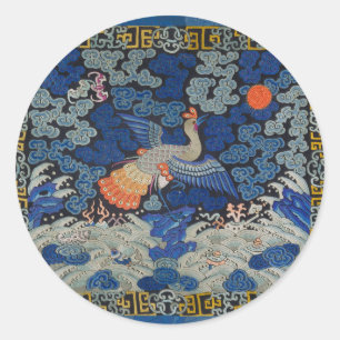Adesivo Vintage de bordado chinês azul-pássaro